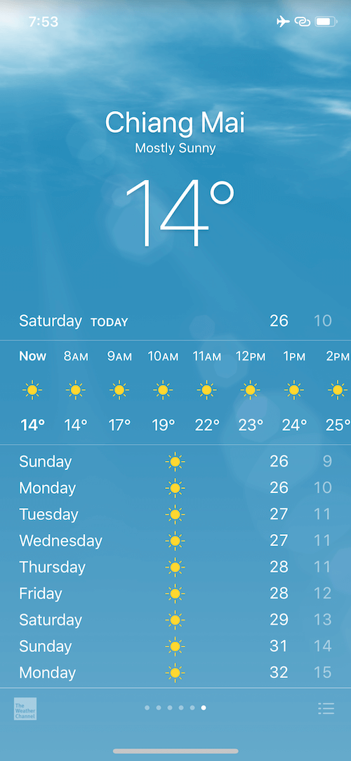 screenshot of weather app in Chiang Mai
