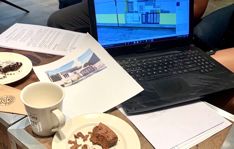 meeting with architect at a coffee shop