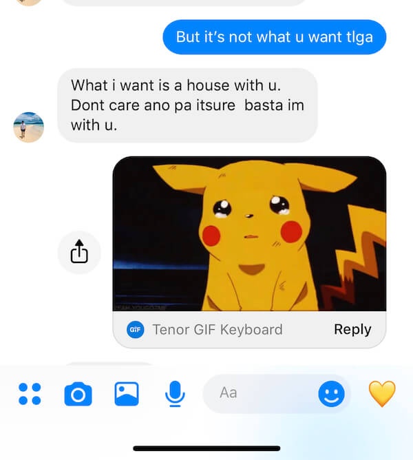 Screenshot of our convo