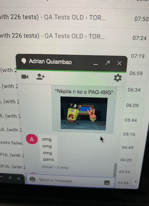 Screenshot of our convo