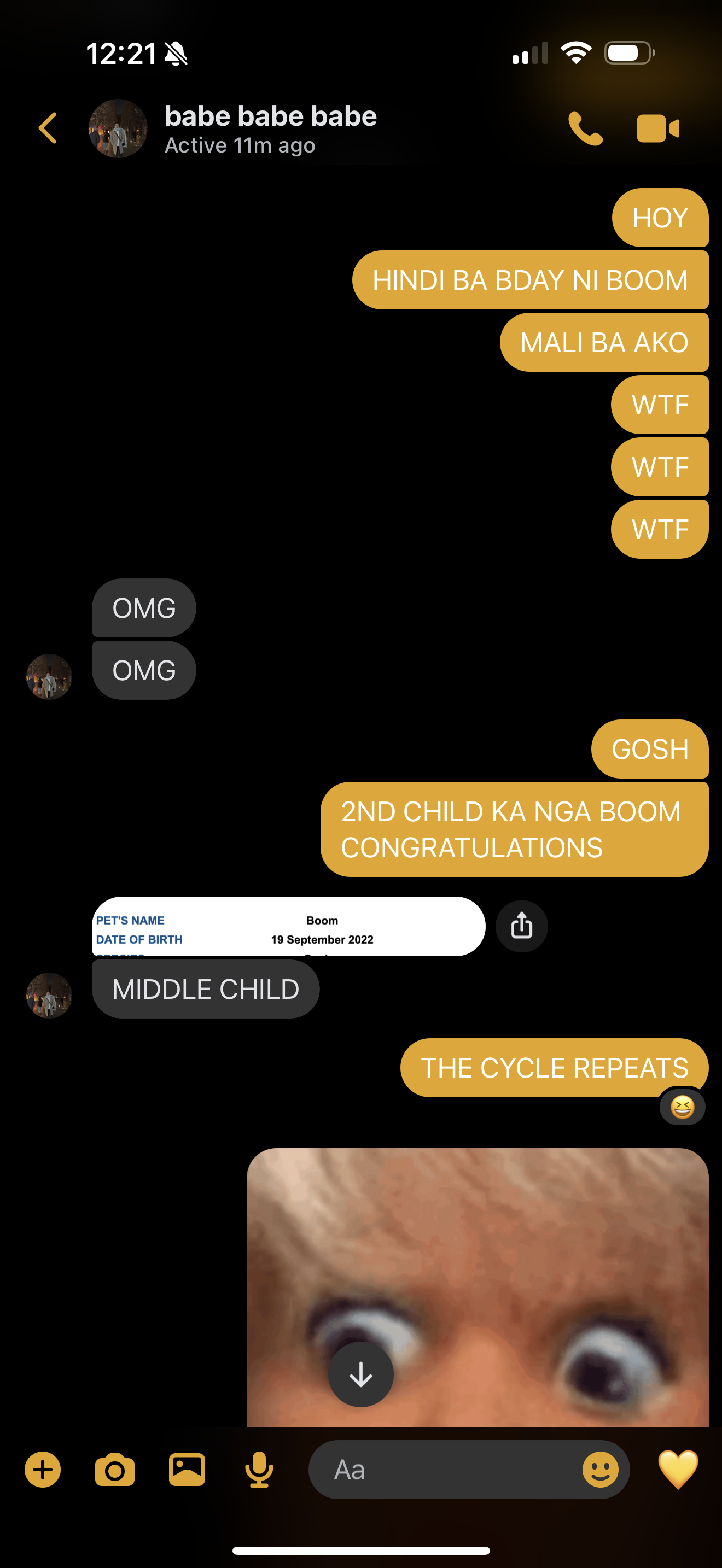 screenshot of convo with AJ