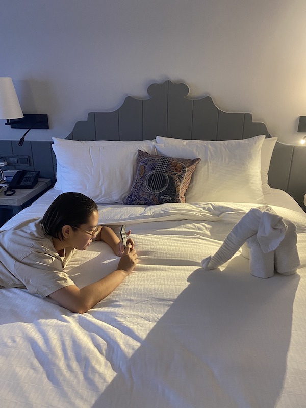 Gwe taking photos of towel art