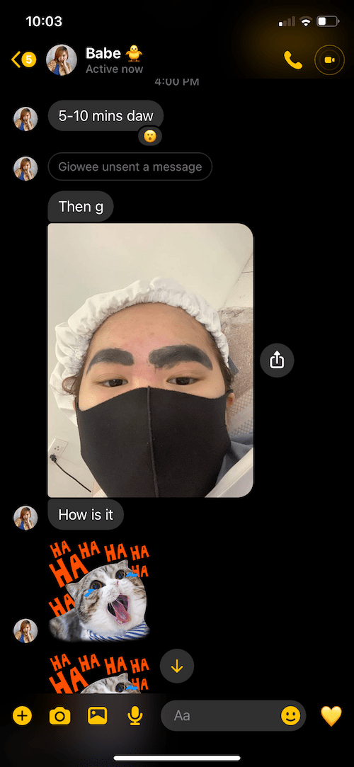 screenshot of messenger convo with AJ