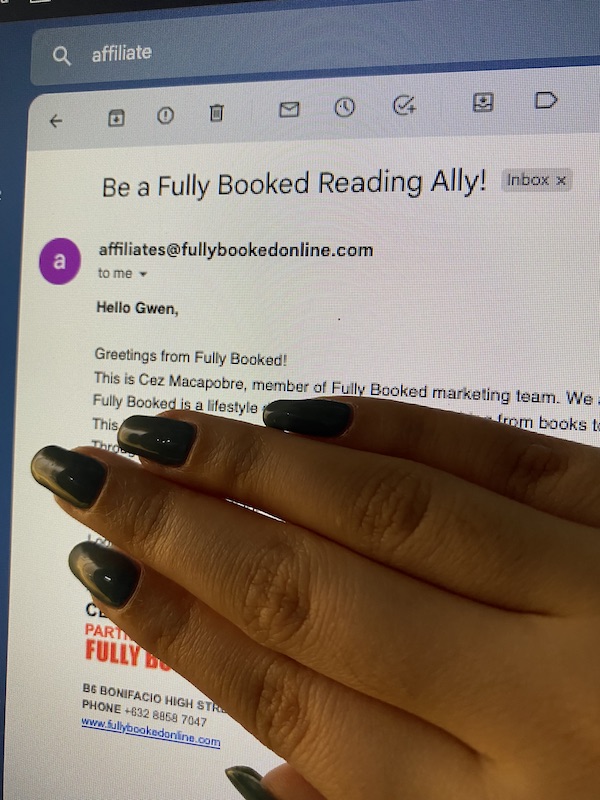 Screenshot of Fully Booked's Reading Ally invitation (email)