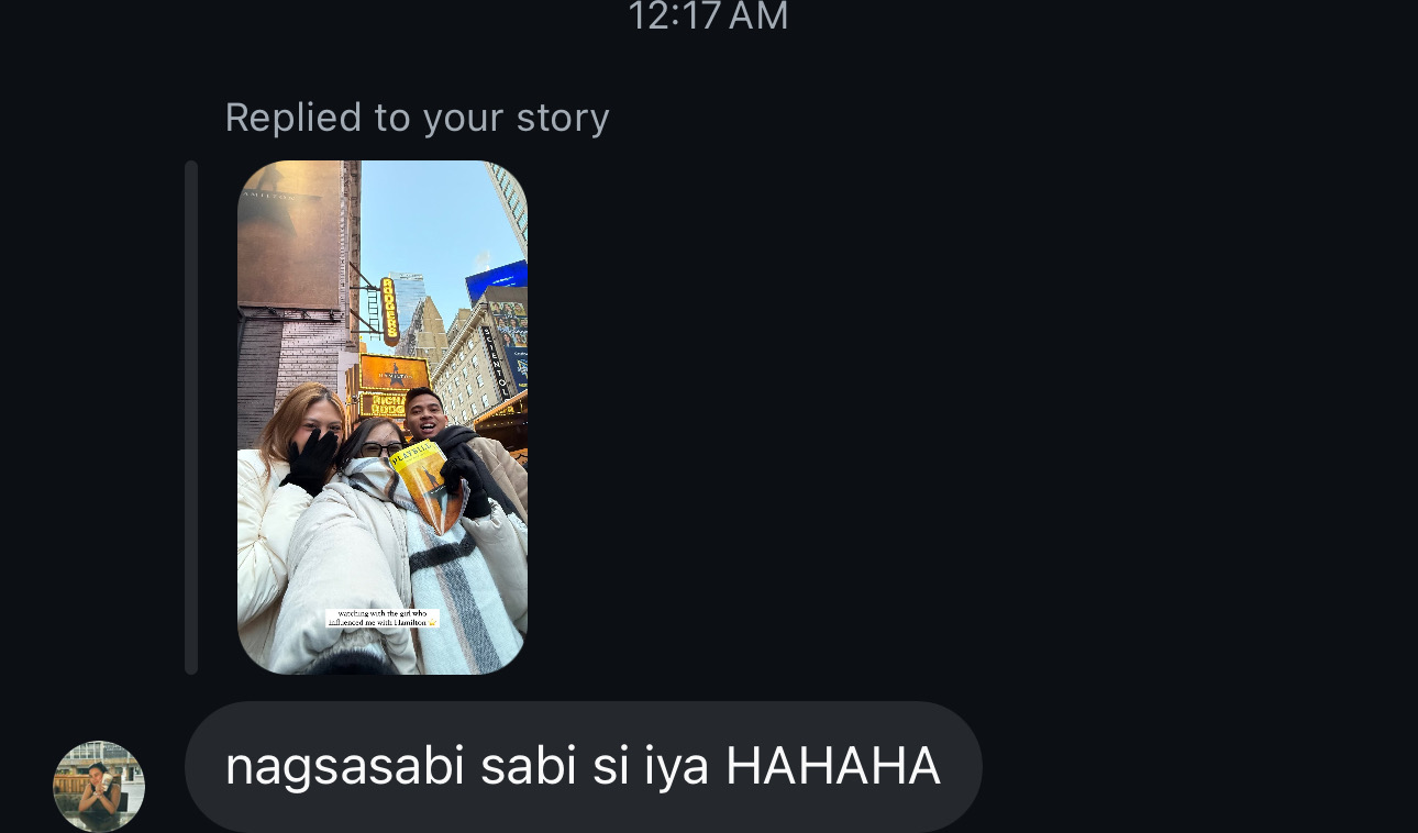 IG story reply when we watched Hamilton