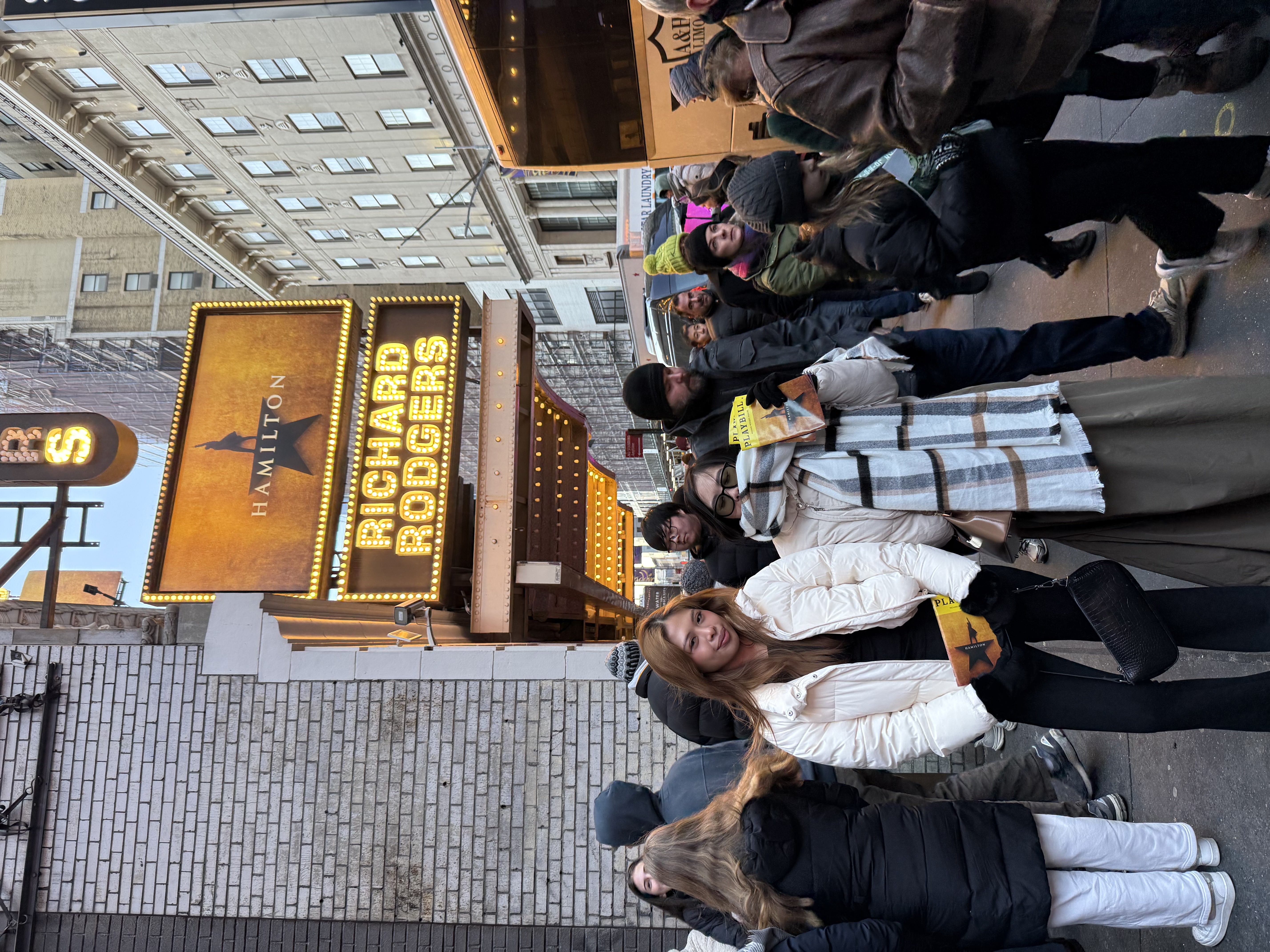 Kwe and Gab outside Richard Rodgers Theatre