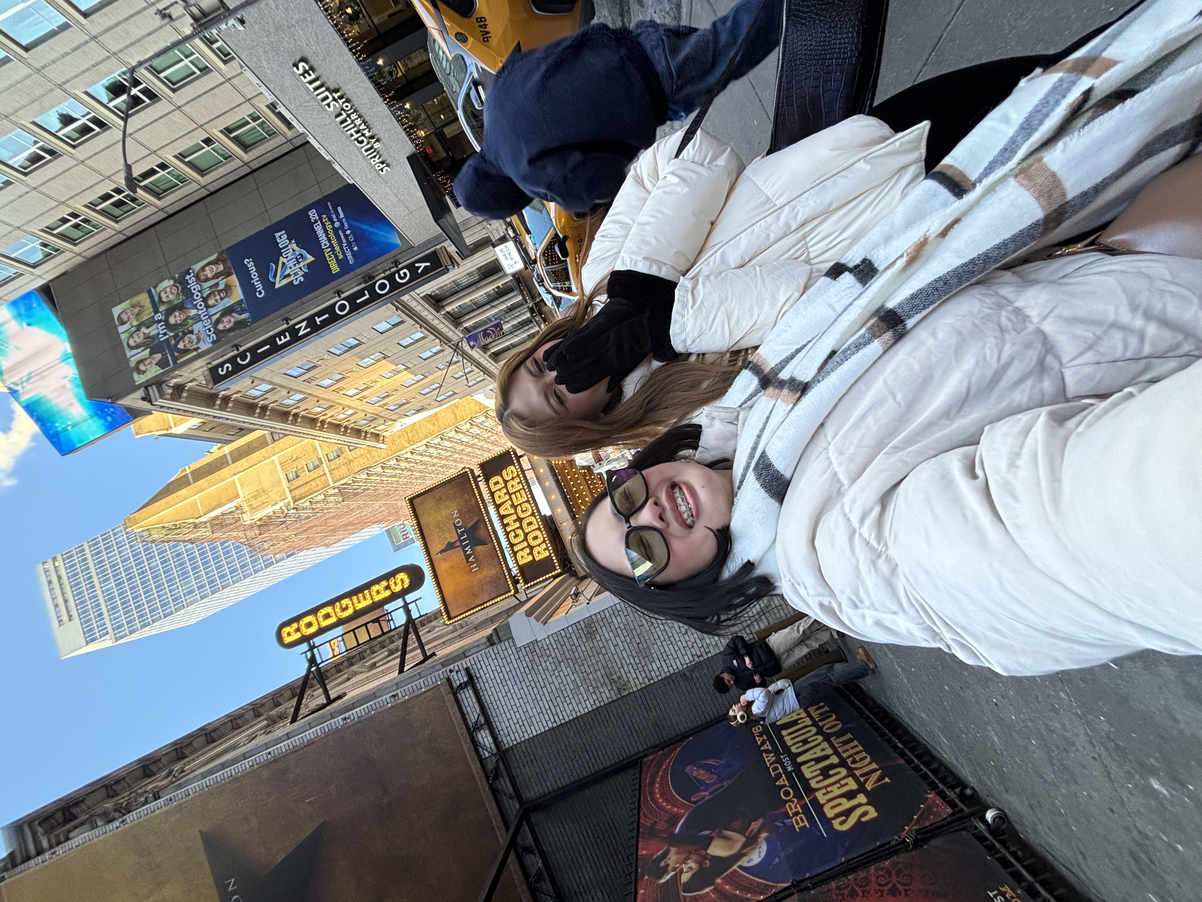 Kwe and Gab outside Richard Rodgers Theatre