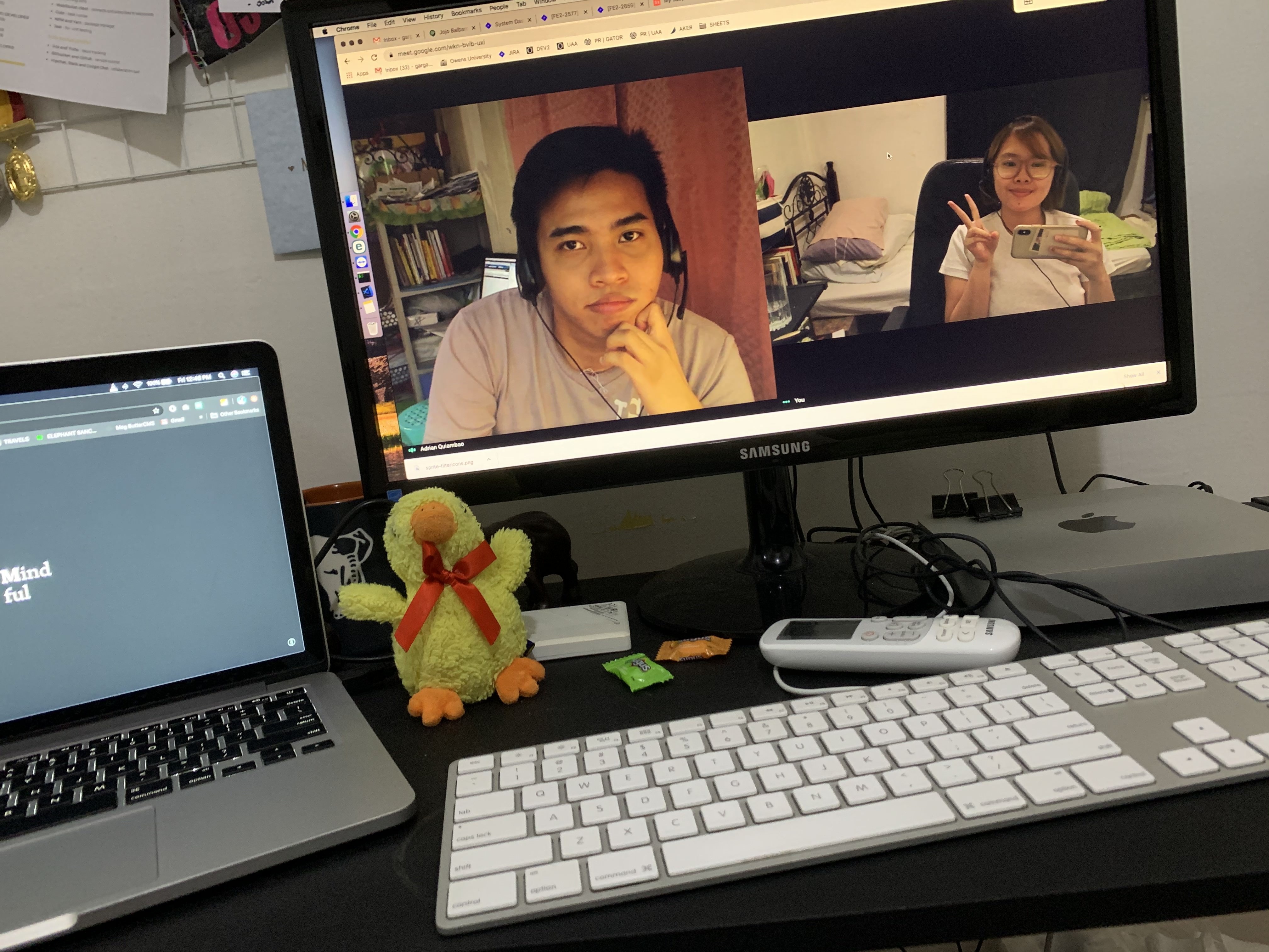 Gweh and AJ video call with Kweh during pandemic
