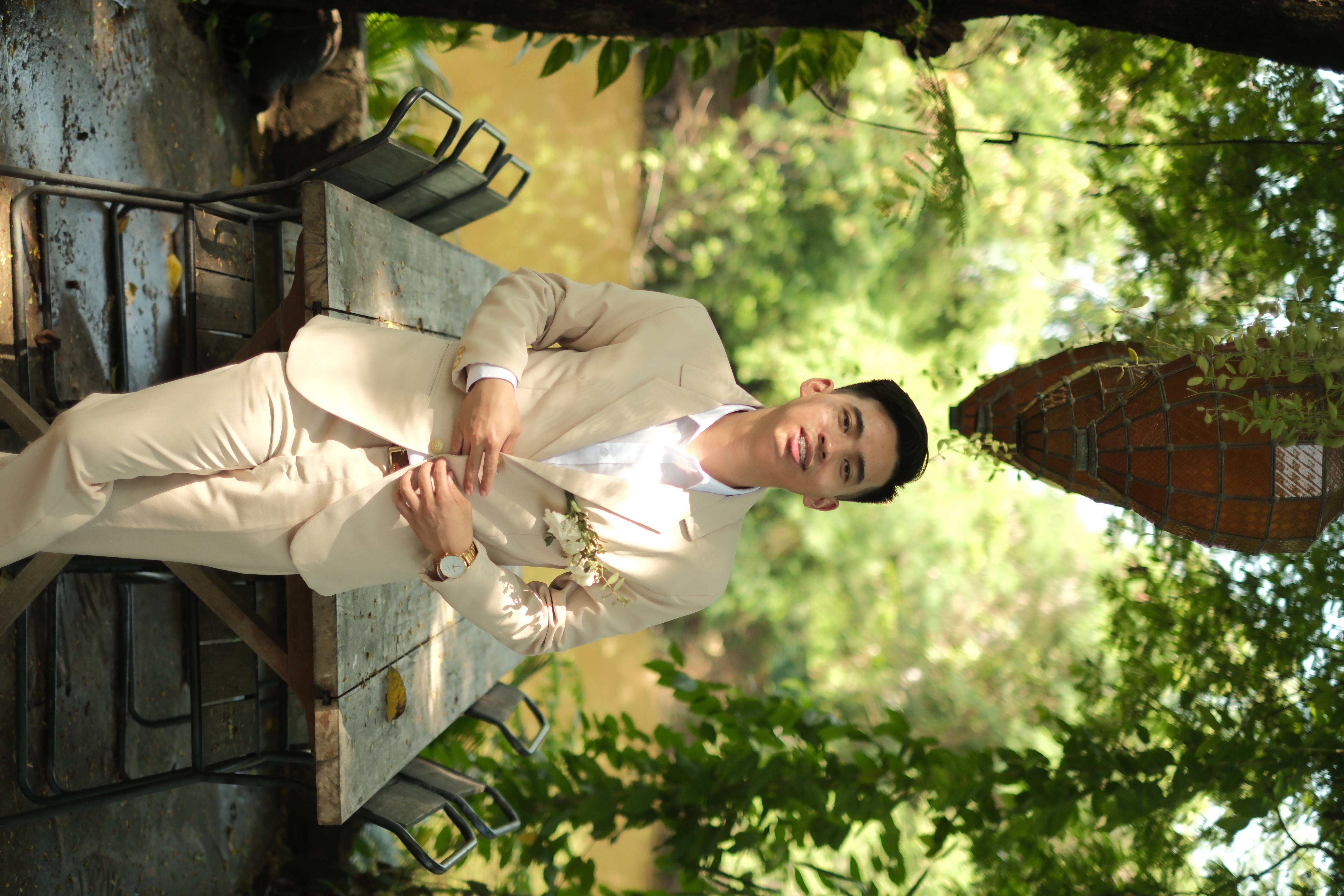 AJ wearing his wedding fit